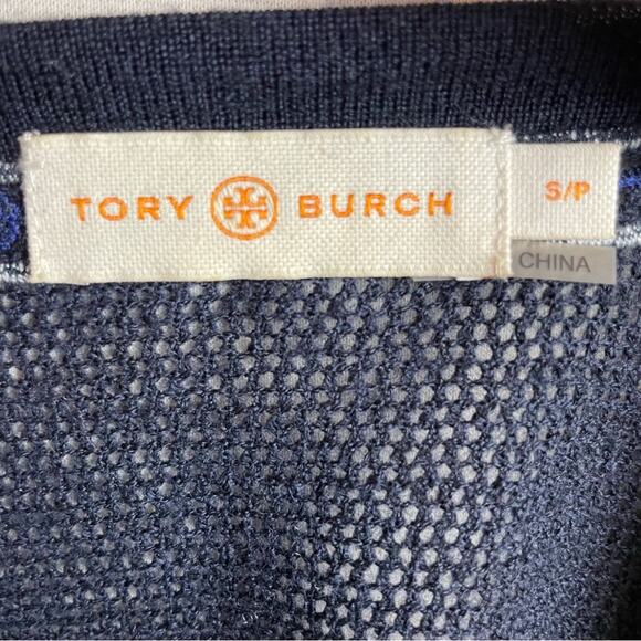 Tory Burch Navy Embroidered Short Sleeve V Neck Jory Knit Sweater Small - Picture 7 of 8